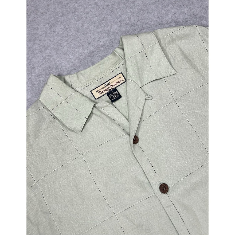 Tommy Bahama Light Green Geometric Short Sleeve Button-Up Shirt Linen Men's M